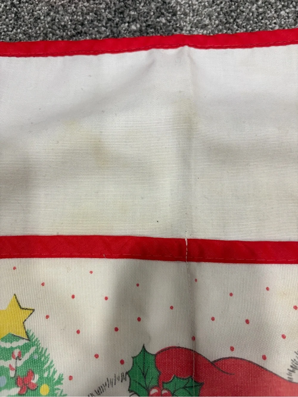 Vintage Christmas Raccoon Apron - Red Trim with graphic and pockets-tie waist